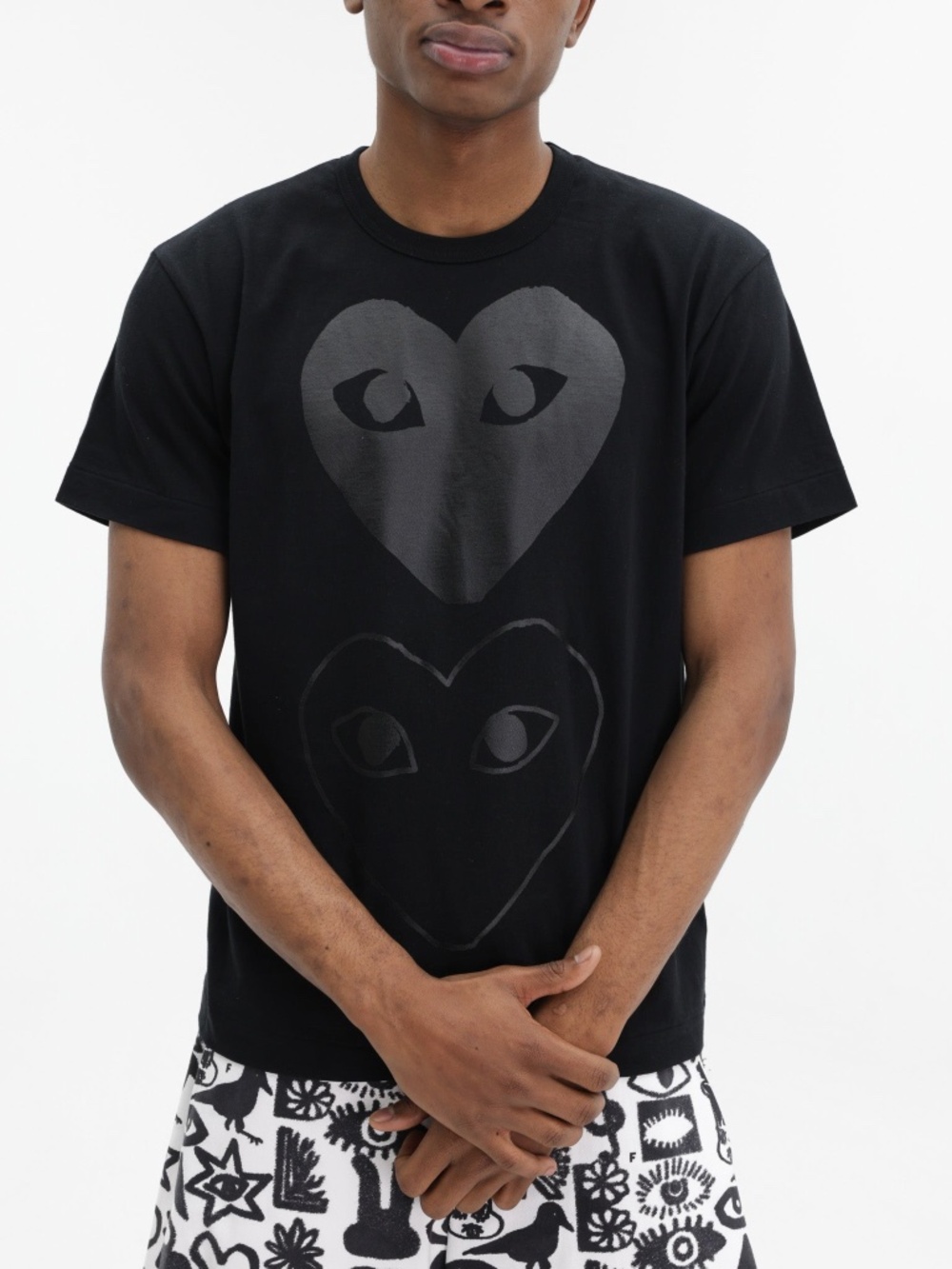 Comme des Garcons Black PLAYDOUBLE HEARTS T-SHIRT (MSRP $155)